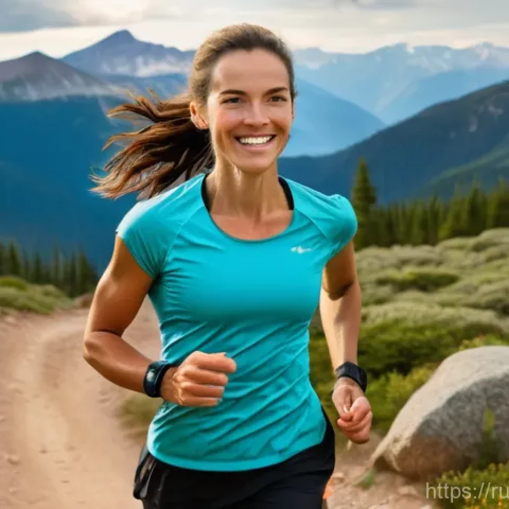 장거리 하이킹을 위한 체력 훈련 프로그램 - **Prompt 1: Dynamic Mountain Trail Runner**
    "A vibrant, eye-level shot of a fit woman, approxima...