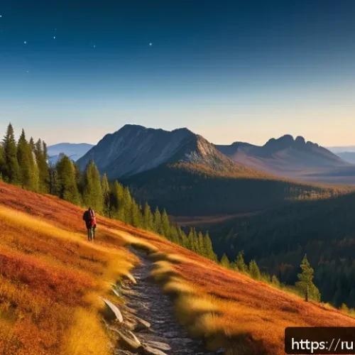 Home 17 장거리 하이킹을 위한 지역별 추천 코스 - A serene autumn hiking trail in the Ural Mountains featuring rocky paths winding through golden-leav...